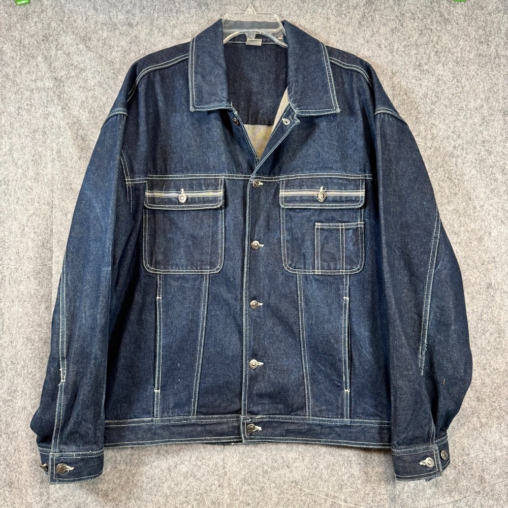 VINTAGE Platinum Jeans Trucker Denim Jacket Mens XL Hipster Punk Chore Grunge